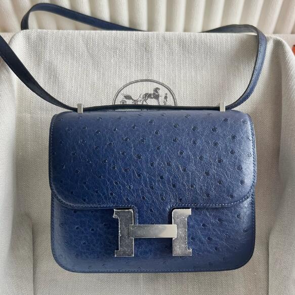 【エルメス HERMES】コンスタンス3 ミニ ブルーアイリス(CK73) シルバー金具 オーストリッチ A刻印(100%手縫い)